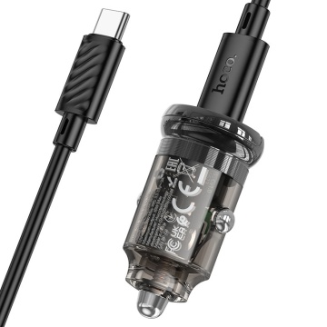 Incarcator Auto + Cablu Lightning, Hoco Z53, 30W, 1xUSB-C, PD, Ring-Pull, negru - Img 3