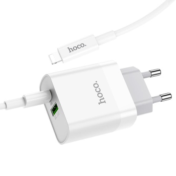 Incarcator Retea + Cablu Lightning, Hoco C80A, 20W, 5V, 3.1A, 1xUSB-C, 1xUSB-A, PD, QC 3.0, alb - Img 3
