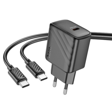 Incarcator Retea + Cablu Lightning, Hoco CS23A, 1m, PD30W, 5V, 3A, 1xUSB-C, 1xUSB-A, negru - Img 1