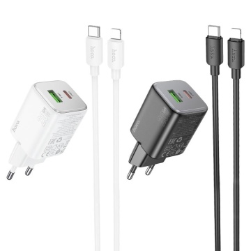 Incarcator Retea + Cablu USB-C Hoco N41, 20W, 1xUSB-C, 1xUSB-A, PD, QC 3.0, negru - Img 2