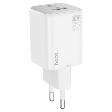 Incarcator Retea + Cablu USB-C Hoco N41, 20W, 1xUSB-C, 1xUSB-A, PD, QC 3.0, alb - Img 2