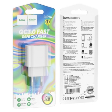 Incarcator Retea Hoco C109A, 18W, 1xUSB-A, QC 3.0, alb - Img 4