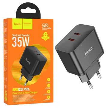 Incarcator Retea Hoco N29, 35W, 2xUSB-C, PD, negru - Img 3