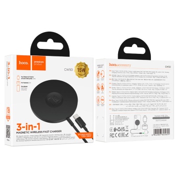 Incarcator Wireless Hoco CW50, AP Series, 15W, Qi Charging, Fast, negru - Img 5