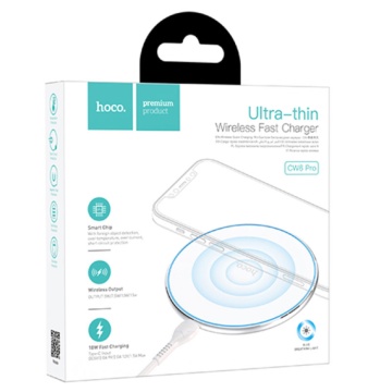 Incarcator Wireless Hoco CW6 Pro, Ultra Thin, 15W, Qi Charging, Ambient Light, alb - Img 5