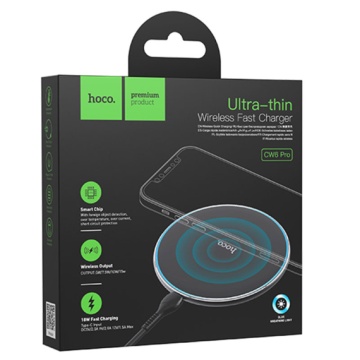 Incarcator Wireless Hoco CW6 Pro, Ultra Thin, 15W, Qi Charging, Ambient Light, negru - Img 6
