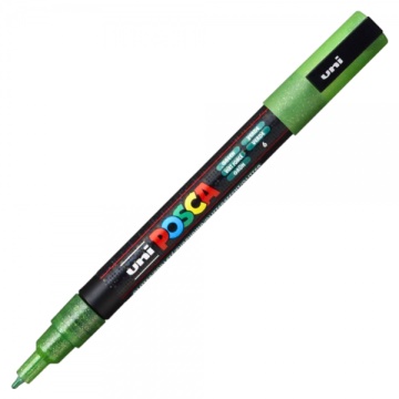 Marker UNI Posca PC-3M, varf rotund, 0.9-1.3mm, verde sclipici - M1276 - Img 1