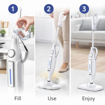 Mop Electric Vertical RAF R8772 1250W Filtru HEPA Rezervor 330 ml Alb - Img 5