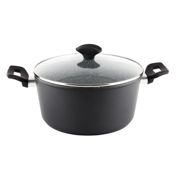 Oala Zilan ZLN3321, aluminiu, interior granit, capac sticla, 24 cm, 4L, compatibila inductie