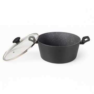 Oala Zilan ZLN3338, aluminiu, interior granit, capac sticla, 28 cm, 6L, compatibila inductie