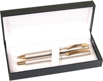 Set cadou stilou + pix Cresco Exclusive, corp metalic argintiu clips auriu - S1776 - Img 1