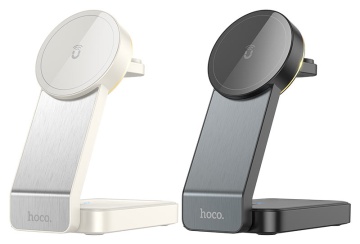 Statie Incarcare Wireless, Hoco CQ3, MagSafe, 15W, Qi Charging, Stand, 3 in 1, negru - Img 3