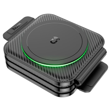 Statie Incarcare Wireless, Hoco CQ4, MagSafe, 15W, Qi Charging, Folding, 3 in 1, negru - Img 3