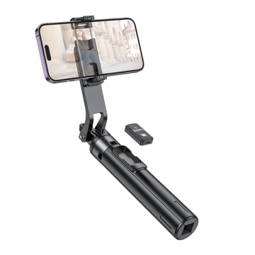 Suport selfie Hoco K21, telescopic 1.37m, 2 in 1, telecomanda BT, aluminiu, negru - Img 1