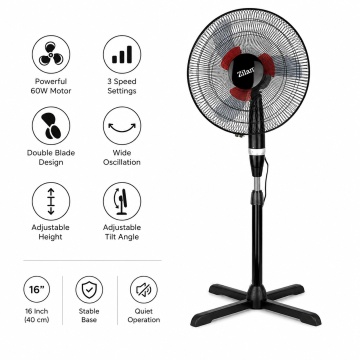 Ventilator cu picior Zilan ZLN2331, 60W, 3 trepte viteza, palete duble, negru - Img 4