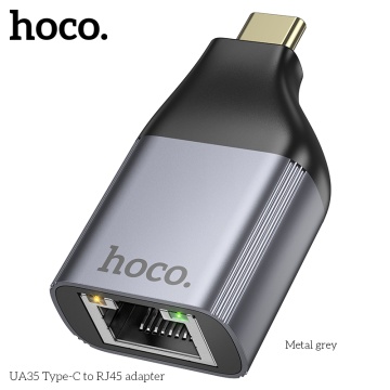Adaptor USB-C la RJ45, OTG Hoco UA35, rețea 100Mbps, gri - Img 2