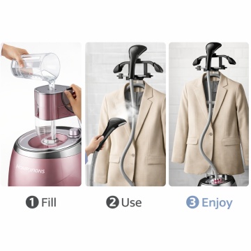 Aparat de calcat vertical cu aburi Hoffmans, 2000W, Rezervor Detasabil 3L, Incalzire Rapida 45s, Roz - Img 3