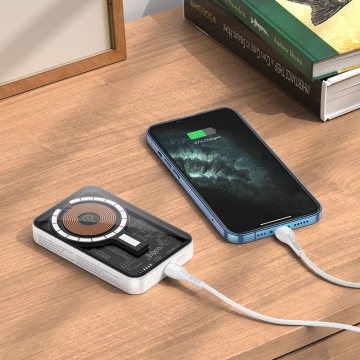 Baterie externa 5.000mAh, Hoco Q10, MagSafe, wireless, USB-C PD, QC 3.0, alb - Img 4