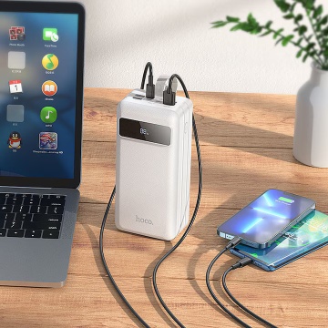 Baterie externa Hoco J86B, 60000mAh, 22.5W, USB-C PD, 4xUSB-A QC 3.0, LED, alb - Img 4