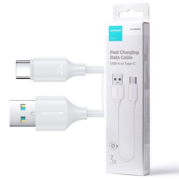 Cablu date si incarcare USB-A la USB-C Joyroom 3A fast charge, 25cm, Alb S-A9 - Img 1