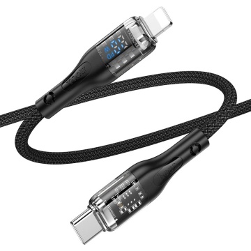 Cablu USB-C la Lightning, Hoco U115, PD20W, QC3.0, LED, 1.2m, negru - Img 1