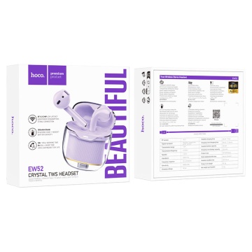 Casti Wireless Hoco EW52, Ear Buds, BT 5.3, 180h StandBy, 300mAh, Crystal, violet - Img 4
