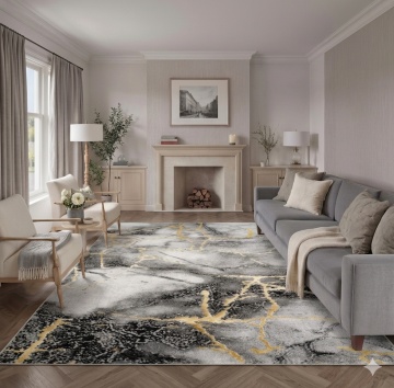 Covor Modern Livario Imperial Effect Gresie Grey Gold