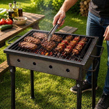 Gratar gradina profesional Pexor S 30 X 40 CM metal gros 3 MM, pentru carbune si lemne, sita inox, picioare 40 cm, gri - Img 5
