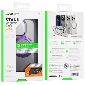 Husa iPhone 15 Pro Max Hoco AS1, MagSafe, Ring Stand, frosted purple, protectie premium - Img 5