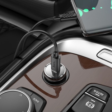 Incarcator Auto + Cablu Lightning, Hoco Z53, 30W, 1xUSB-C, PD, Ring-Pull, negru - Img 4