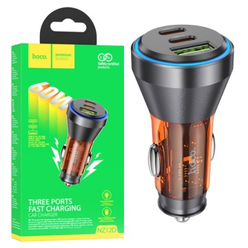 Incarcator Auto Hoco NZ12D, 60W, 2xUSB-C, 1xUSB-A, PD, QC 3.0, orange - Img 5