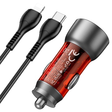 Incarcator Auto Hoco NZ8, 25W, 1xUSB-C, 1xUSB-A, PD, QC 3.0, orange - Img 2