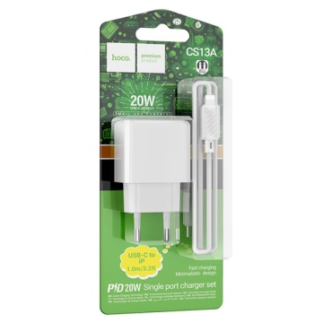 Incarcator Retea + Cablu Lightning, Hoco CS13A, 20W, 1xUSB-C, PD, alb - Img 4