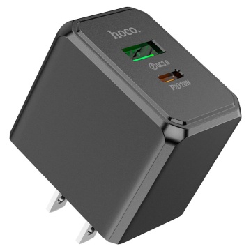 Incarcator Retea + Cablu Lightning, Hoco CS14A, 20W, 1xUSB-C, 1xUSB-A, PD, QC 3.0, negru - Img 2