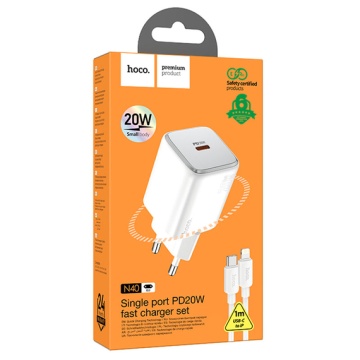 Incarcator Retea + Cablu Lightning Hoco N40, 20W, 1xUSB-C, PD, alb - Img 4
