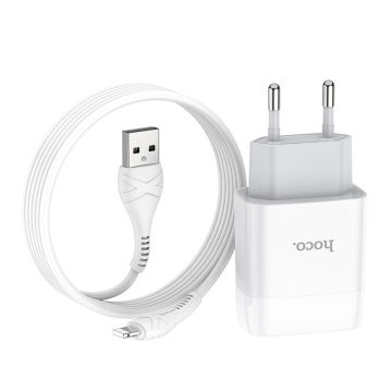Incarcator Retea + Cablu MicroUSB, Hoco C73A, 18W, 2xUSB-A, QC 3.0, alb - Img 1