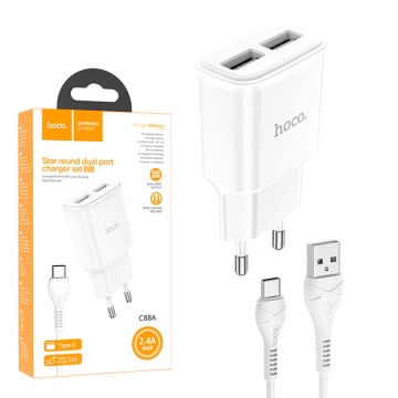 Incarcator Retea + Cablu USB-C Hoco (C146A, 1m, PD20W, 1xUSB-C, FastCharge, alb - Img 3