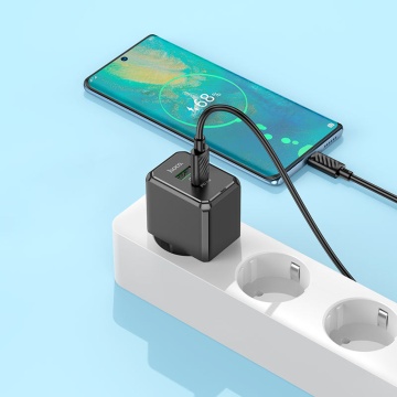 Incarcator Retea + Cablu USB-C, Hoco CS14A, 20W, 1xUSB-C, 1xUSB-A, PD, QC 3.0, negru - Img 5