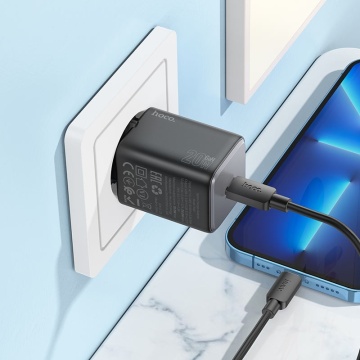 Incarcator Retea + Cablu USB-C, Hoco N40, 20W, 1xUSB-C, PD, negru - Img 3