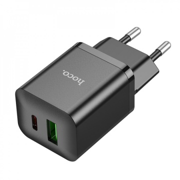 Incarcator Retea Hoco N28, 20W, 1xUSB-C, 1xUSB-A, PD, QC 3.0, negru - Img 2