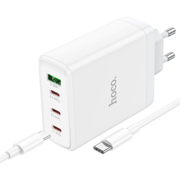 Incarcator Retea Hoco N31, GaN, 100W, 3xUSB-C, 1xUSB-A, PD, QC 3.0, alb - Img 1