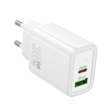 Incarcator Retea Hoco N63, PD20W, 1xUSB-C, 1xUSB-A, alb - Img 1