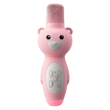 Microfon karaoke portabil pentru copii, 2 in 1 cu boxa integrata, lumini colorate RGB, efect de ecou si acumulator reincarcabil, roz