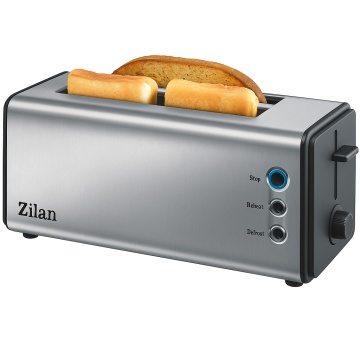 Prajitor paine dublu inox Zilan ZLN2720 – 1300W, 4 felii, 6 trepte rumenire, functii decongelare si reincalzire, argintiu