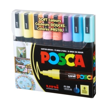 Set 8 Markere UNI Posca PC-5M Culori Pastel, Varf Rotund 1.8-2.5 mm – Non-toxice, Multi-Suprafață, M1487 - Img 2