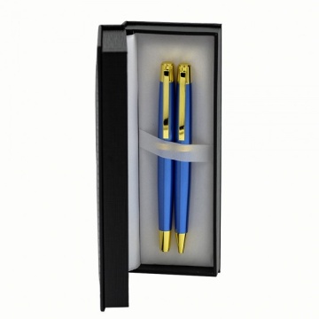 Set cadou stilou + pix CNX 8017, corp metalic albastru clips auriu - S2516 - Img 3