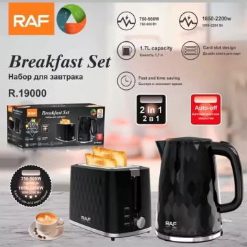 Set mic dejun Raf R19000 – Prajitor paine 750-900W & Fierbator apa 2200W, negru - Img 2
