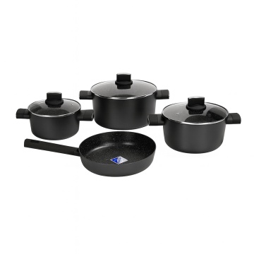 Set oale gatit ZILAN 7 piese, marmura ceramica 5 straturi, soft touch, capace sticla, ZLN0959, negru