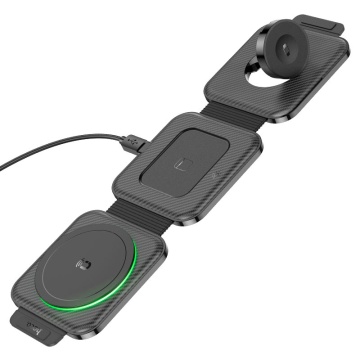 Statie Incarcare Wireless, Hoco CQ4, MagSafe, 15W, Qi Charging, Folding, 3 in 1, negru - Img 4