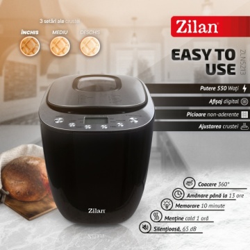 Zilan Masina de facut paine ZLN5213, 550 W, 900 g, ecran digital, coacere ajustabila, negru - Img 6